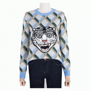 Nowość Tygrysie żakardowe bluzki damskie Sweter z zimowym jesiennym swetrem