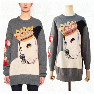 Niestandardowe logo Luźna amerykańska damska sukienka w stylu swetra Crown Dog