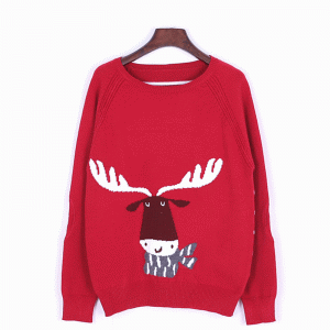 Niestandardowy sweter świąteczny z luźnym, brzydkim świątecznym jeleniem Intarsia